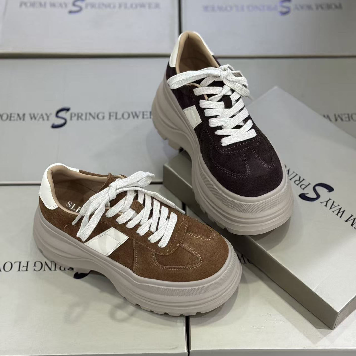 诗路花语7CM厚底德训鞋女松糕鞋