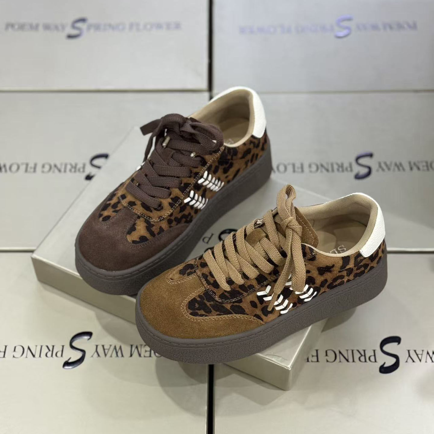 诗路花语豹纹德训鞋女2025秋季