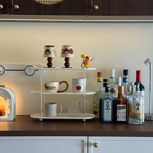 复古法式家用杯子收纳置物架高级感玄关餐边柜桌面上化妆品展示架