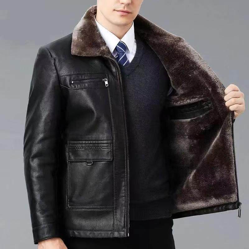 软皮衣男士真皮翻领加绒加厚中老年爸爸头层牛皮夹克外套,男装,皮衣,淘宝优惠券,粉丝福利购,淘宝优惠卷