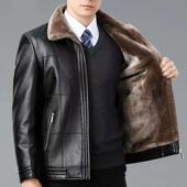 加绒加厚皮毛一体夹克皮衣正品 冬真皮海宁男士 头层牛皮中年爸爸装