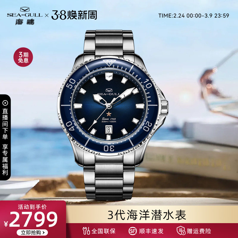 海鸥表手表男款潜水表夜光防水机械表男士腕表海洋系列男表1210