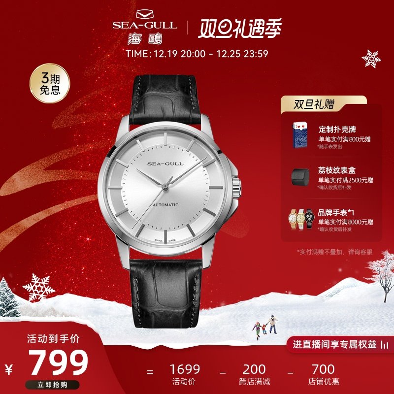 海鸥手表男士机械表经典商务官方正品复古运动国民系列海纳6066