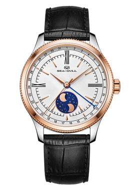 海鸥表手表男款多功能月相机械表商务皮表带男士腕表6170