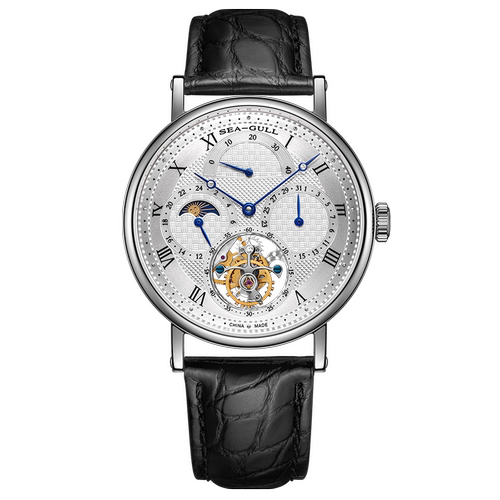 海鸥表精钢鳄鱼皮机械表