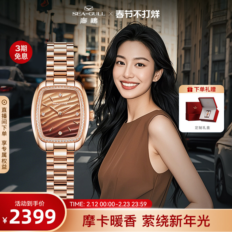 海鸥表小摩卡手表女款复古机械表女表方表1081L情人节礼物送女友