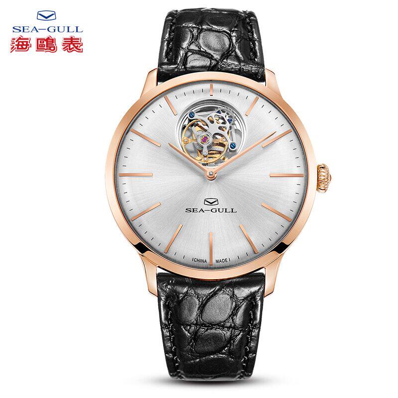 seagull海鸥手表鳄鱼皮表带18k金镂空机械男表陀飞轮618.663