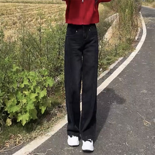 女大码 加绒加厚牛仔裤 显瘦直筒裤 遮肉窄版 胖mm2025春季 阔腿裤 新款