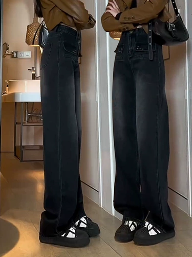 Прямые свободные джинсы, весенние приталенные штаны, большой размер, высокая талия, по фигуре, для формы тела «груша»