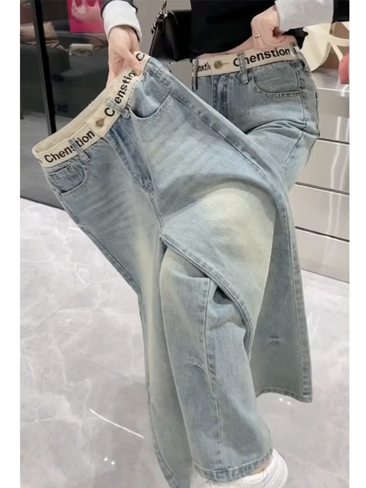 여성을위한 좁은 버전 스트레치 스트레이트 청바지 2024 새로운 가을 겨울 슬림 바닥 걸레 바지 대형 자수 플러스 벨벳 넓은 다리 바지