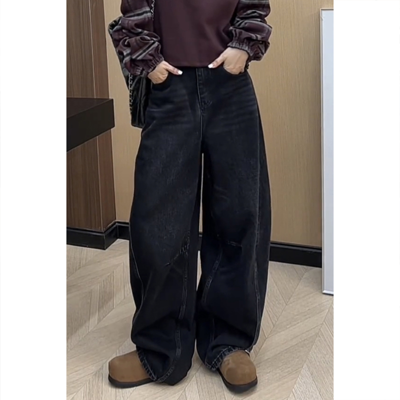 窄版阔腿牛仔裤子女梨形身材