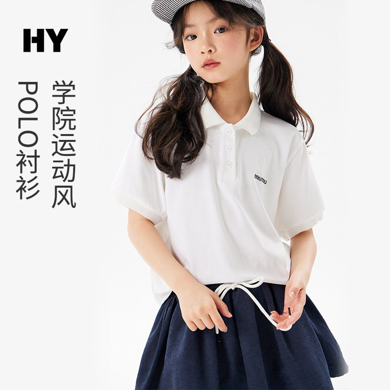 儿童学院风童装Polo衫夏季新款女童韩版薄款短袖中大童运动T恤潮