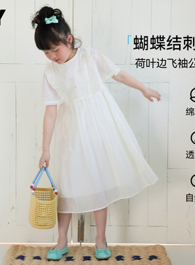 女童连体衣夏季薄款2026新款女孩公主裙小清新荷叶边碎花儿童裙子