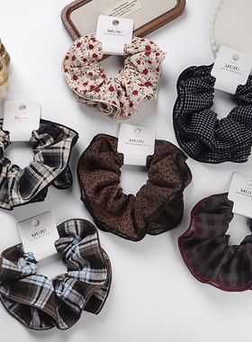 高级感小蛮腰大肠发圈卡装发饰格子豹纹头绳法式超大马尾皮筋发绳