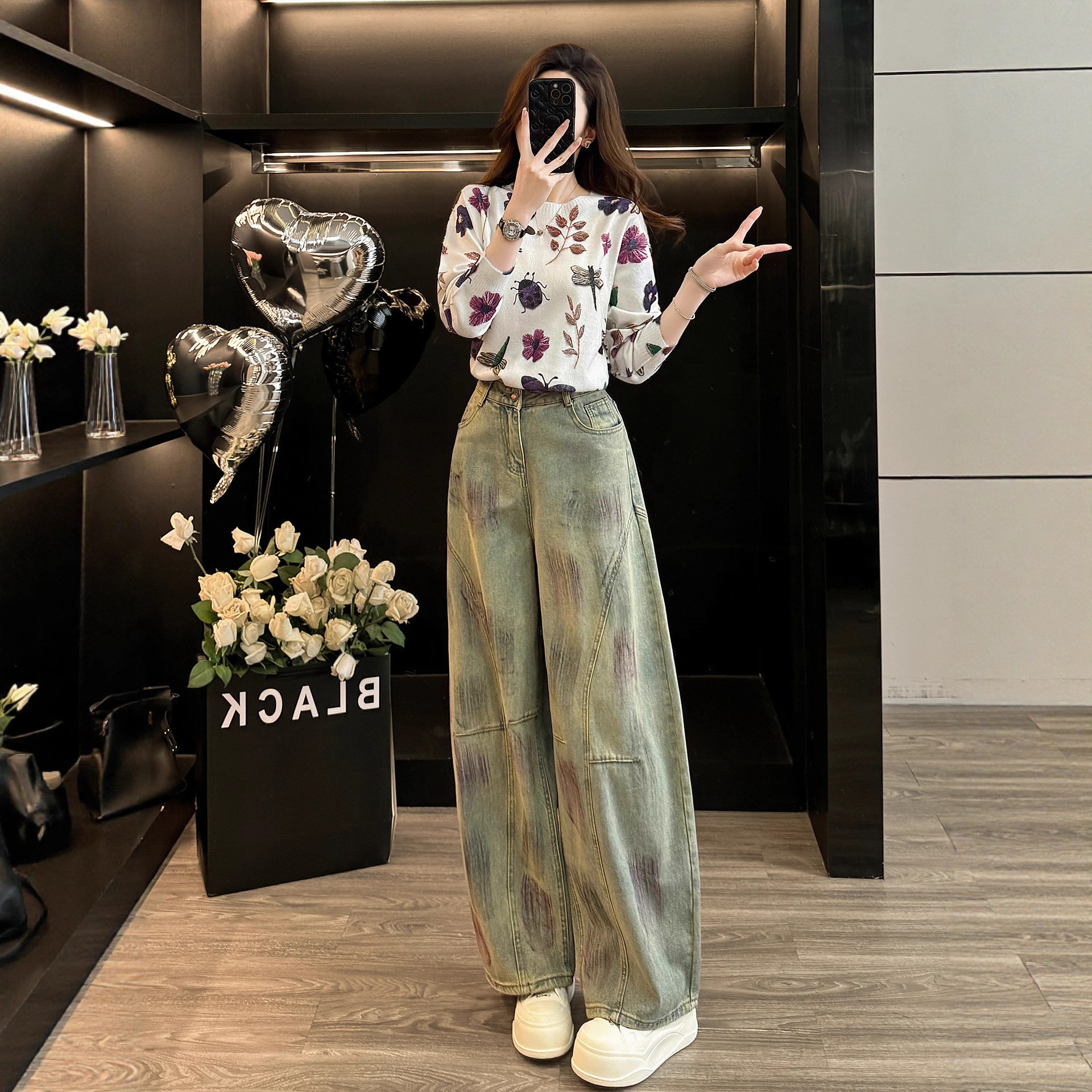 今年流行爆款休闲运动套装女秋冬季高级感小众针织衫牛仔裤两件套