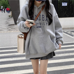 美式灰色连帽加绒加厚卫衣女2025新款冬季爆款中长款潮牌高端外套