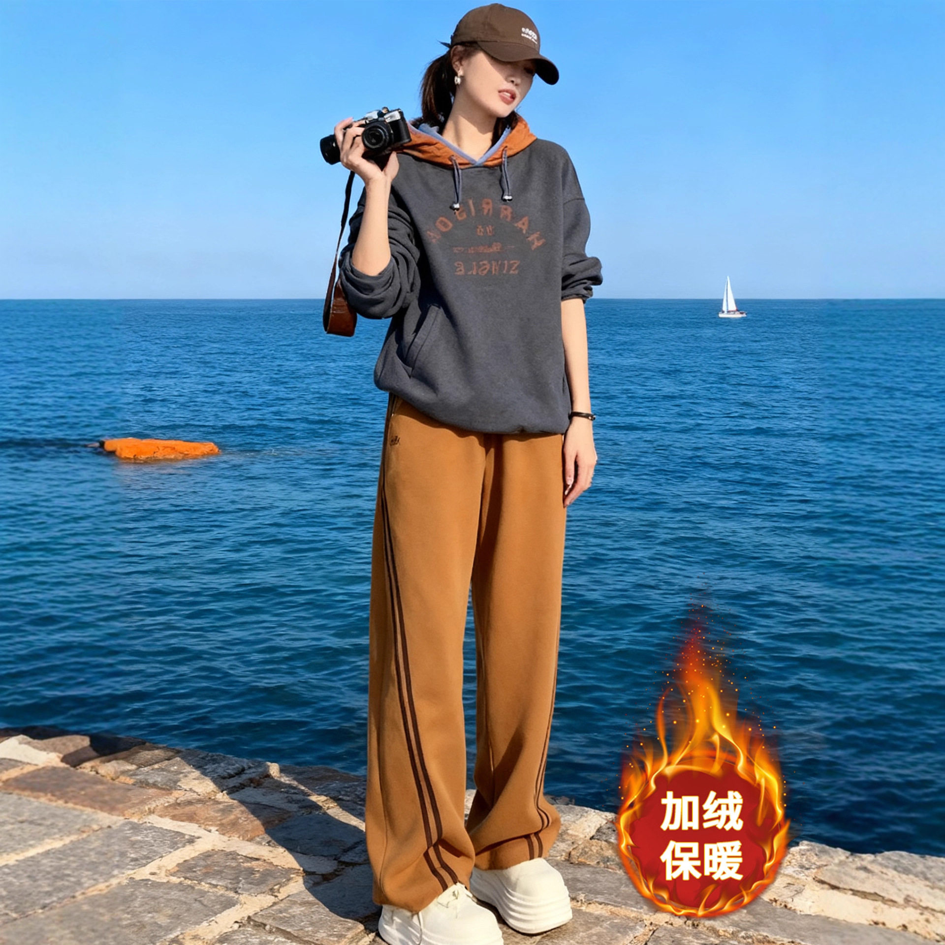 加绒加厚运动套装女秋冬连帽卫衣套装宽松显瘦盐系穿搭休闲两件套,女装/女士精品,时尚套装,淘宝优惠券,粉丝福利购,淘宝优惠卷