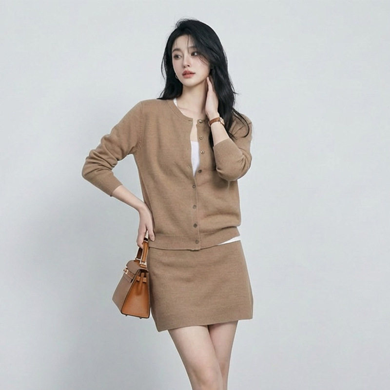 巨好看御姐风针织套装女秋冬修身开衫包臀半身短裙两件套气质穿搭