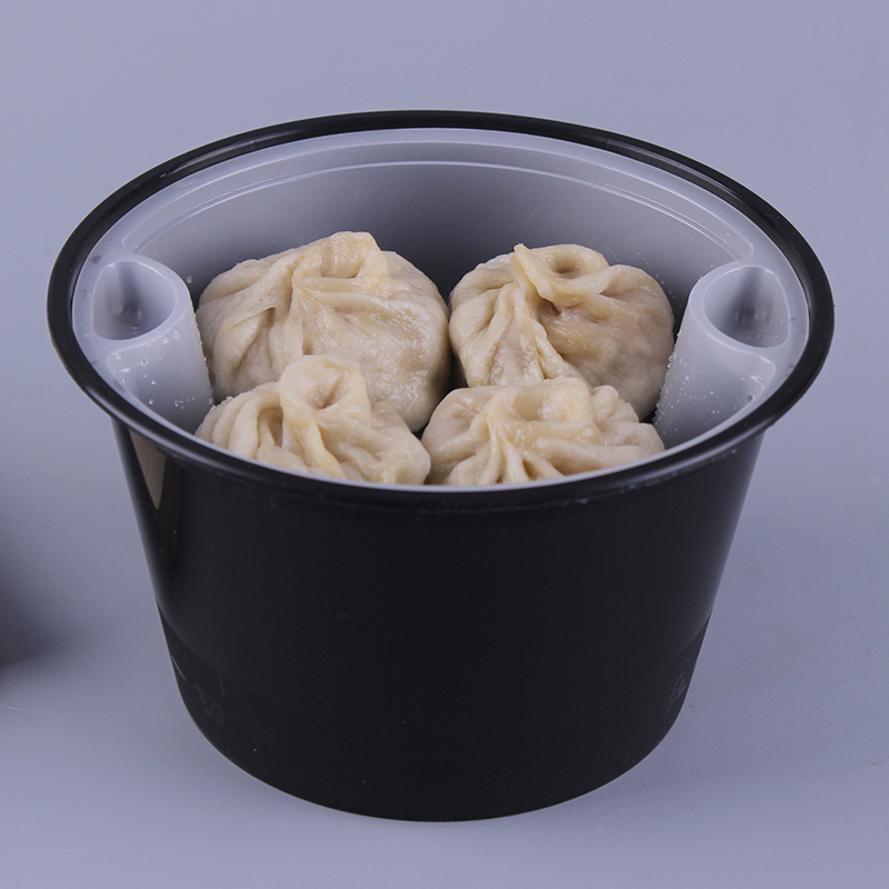 双层圆形加厚黑色外卖汤粉打包盒