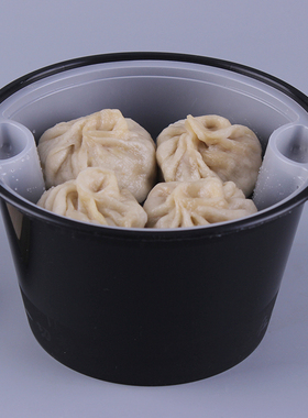 一次性塑料黑色外卖打包盒 加厚圆形透明餐盒1000/750ml双层饭盒