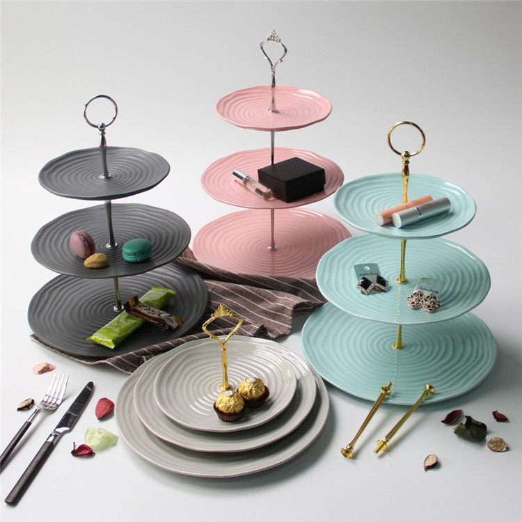 陶瓷北欧风格果盘创意三层盘零食架现代客厅茶几精致水果糕点盘架