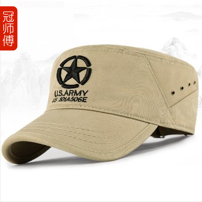帽子男春秋户外大五星平顶帽棉韩版潮鸭舌帽休闲男士帽大头围运动
