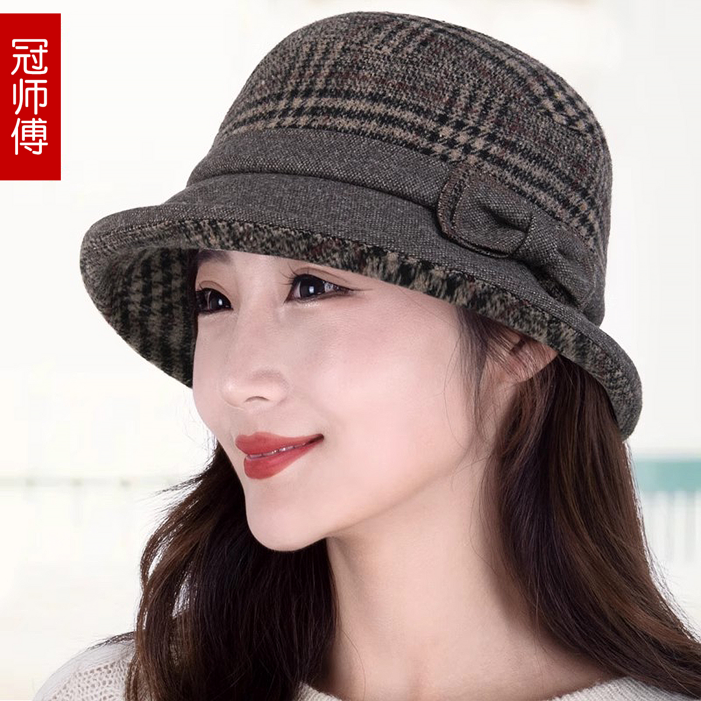 2025秋冬款时尚中老年人帽子女士加厚毛呢盆帽春秋洋气渔夫帽妈妈