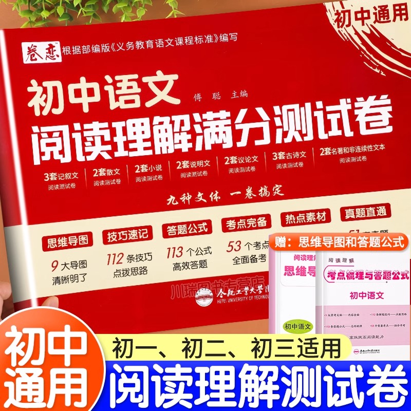 初中语文阅读理解专项训练书满分测试卷七八九年级语文课外阅读强化训练初一初二初三中考答题模板提分技巧现代文古诗文阅读公式法