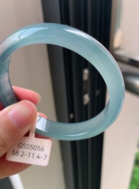 5859号危料a货翡翠冰蓝蓝紫色正圈手镯冰种蓝水手镯天然翡翠