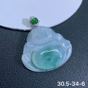 缅甸天然翡翠18k金镶嵌佛公吊坠冰种起光肚里飘花男女款玉石挂件