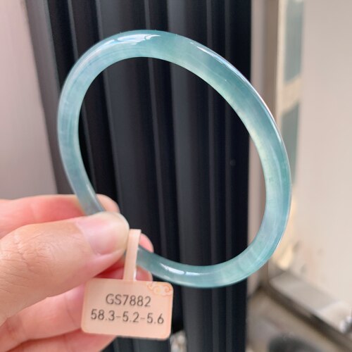 5859天然翡翠a货冰种海蓝之谜叮当手镯有证书挂件送礼佳蓝水翡翠