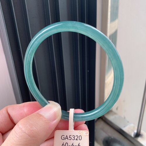 6061天然翡翠a货纯蓝满色海蓝之谜美人条手镯jade有证书海外可发
