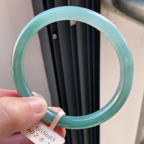 60圈口天然翡翠a货冰油绿正圈手镯有证书平价危料a货老蓝水翡翠
