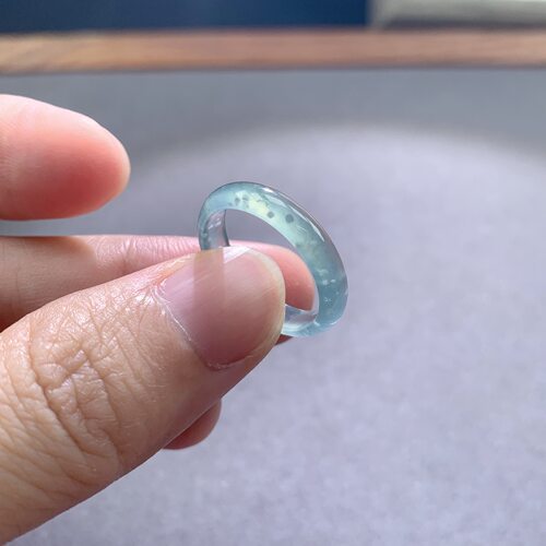 老坑冰种老蓝水雪花棉翡翠戒指
