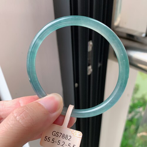 5556圈危料a货翡翠玻璃种纯蓝冰蓝手镯叮当手镯天然翡翠捡漏手镯