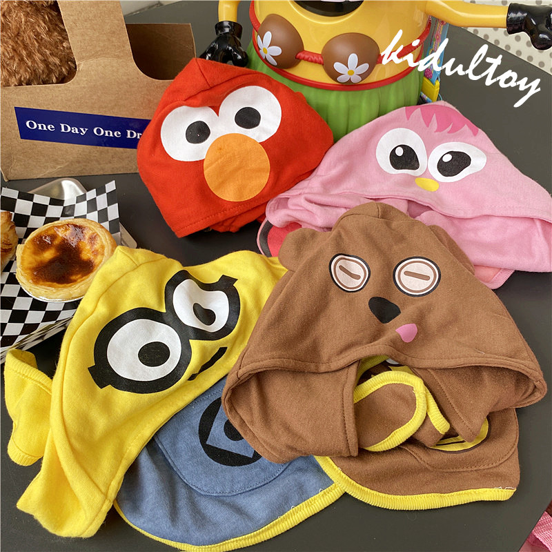 出口日d卡通造型儿童口水巾套装芝麻街moppy男童女童围嘴帽