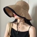 复古编织仿麻大檐帽显脸小防晒帽女夏遮全脸可折叠海边度假太阳帽
