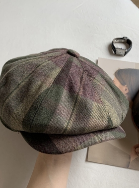 绅士funky~男友款复古英伦格纹八角帽俏皮毛呢贝雷帽街拍帽子秋冬
