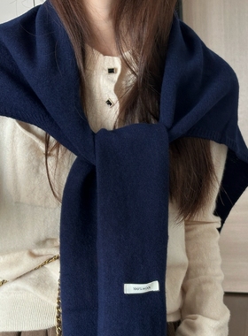 100％wool万搭王慵懒海军蓝色加大size羊毛针织披肩显瘦叠搭围巾