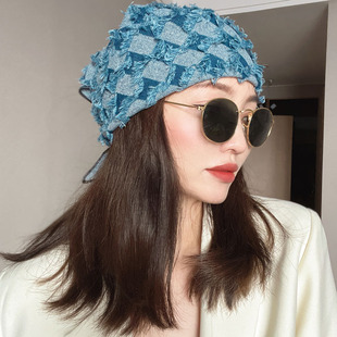 自制款 包头帽做旧复古牛仔布头巾帽多用造型围巾发带 小众男女款