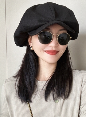 显脸小~苎麻超大云朵帽八角帽男女贝雷帽秋冬街头潮人大头帽子女