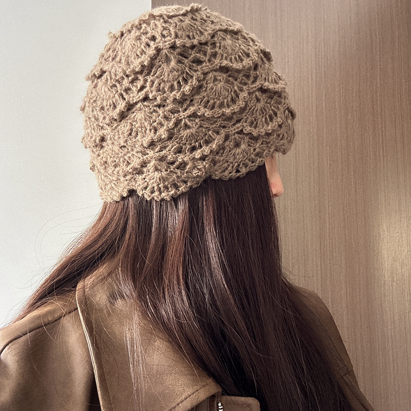 保暖镂空毛线帽女立体手钩针帽子