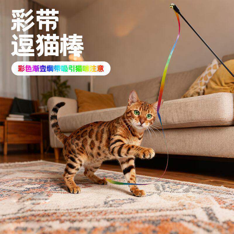 猫咪玩具彩带逗猫棒双面