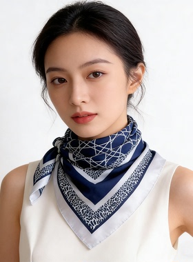 欧美几何丝巾时尚条纹围巾聚酯方巾70cm护颈防晒披肩职业领巾
