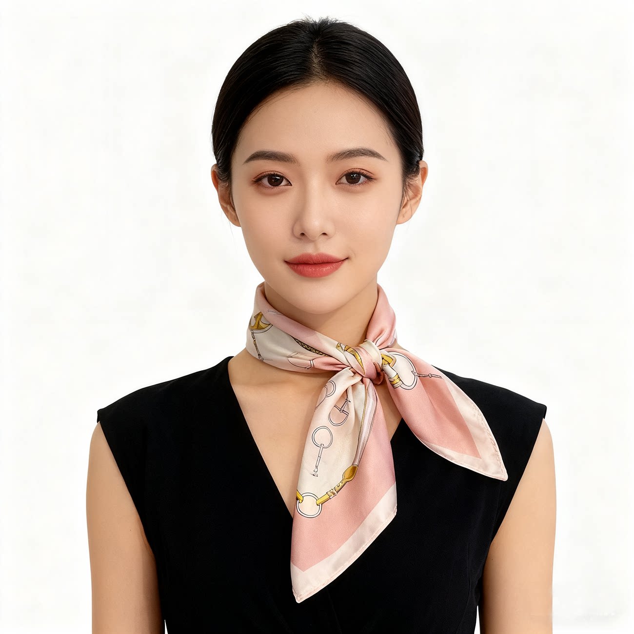 时尚丝巾锁扣子印花70CM气质新款方巾装饰百搭围巾仿真丝披肩领巾