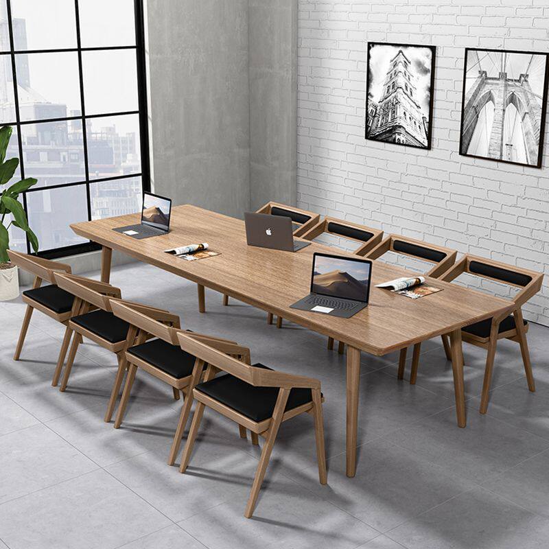 北欧实木会议桌长桌简约现代长条桌子大工作台loft办公室桌椅组合