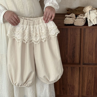 女童裤子秋装2025新款儿童灯笼裤子花边屁帘洋气宝宝休闲纯棉长裤