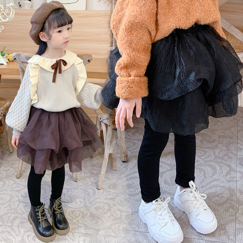 女童秋冬加绒加厚2023新款裙裤儿童洋气假两件裤裙中大童打底裤潮
