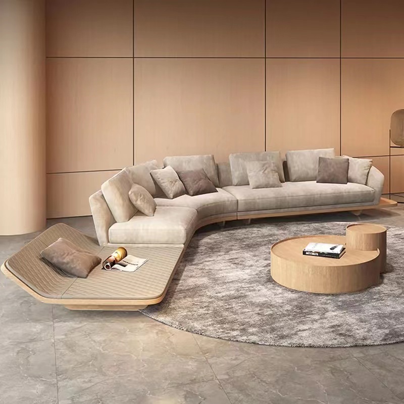 诧寂风布艺沙发日式原木色异形大户型客厅简约现代磨砂布弧形转角