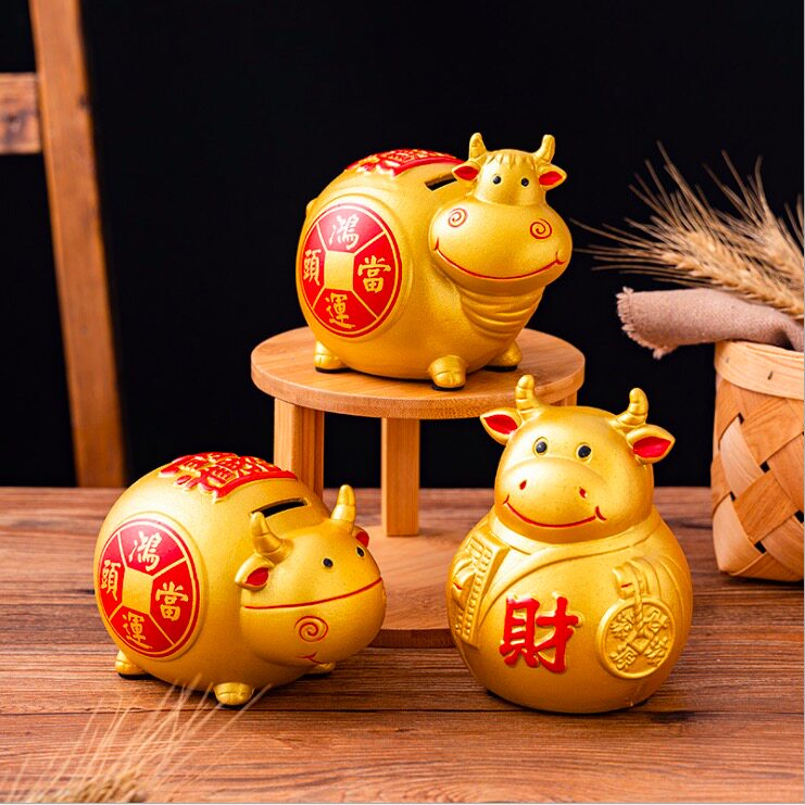 陶瓷金牛存钱罐不可取只进不出儿童大人用储钱罐牛年创意礼品摆件
